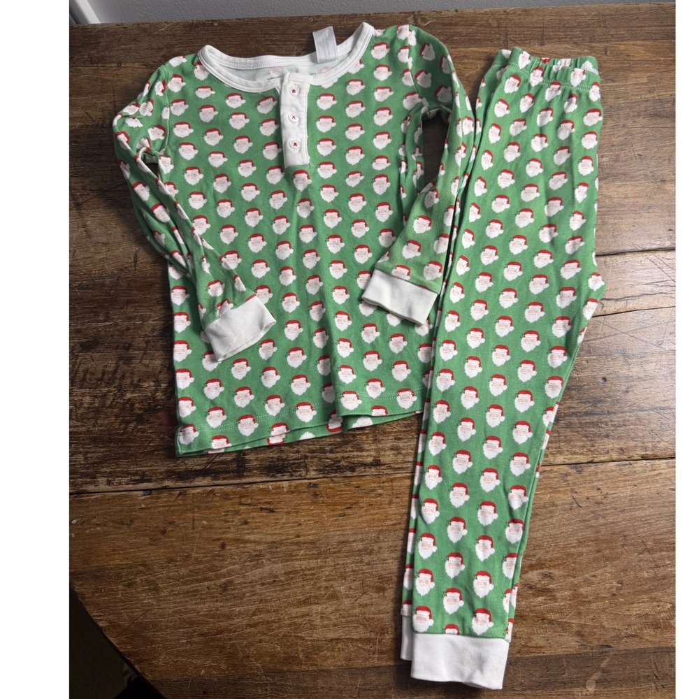 Lila and Hayes Santa Claus Pima Cotton Pajama Set Green White 3T Toddler Unisex